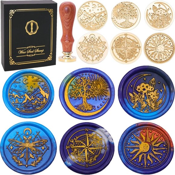 Other - Galaxy Universe Wax Seal Stamp Set, Vintage 6 Pcs Sealing Wax Stamp Heads and 1
